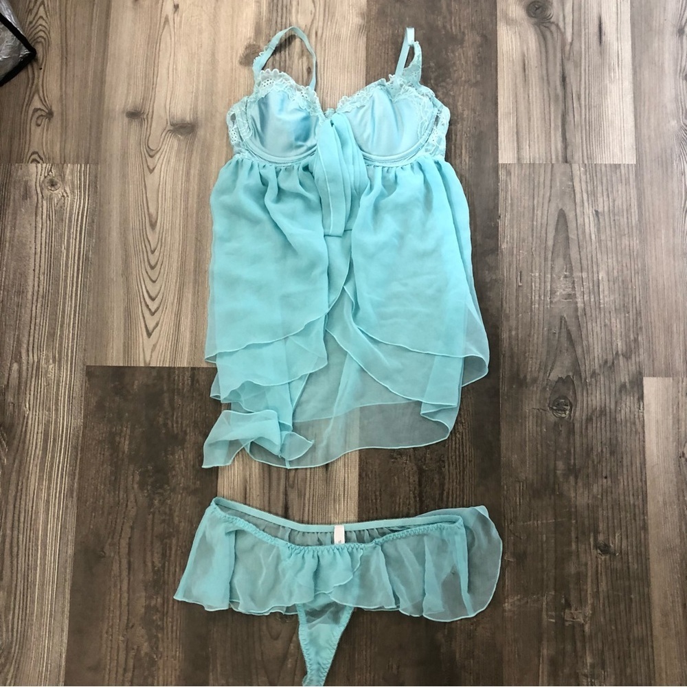 Victorias Secret Blue Lingerie Babydoll and Thong set 36B/M